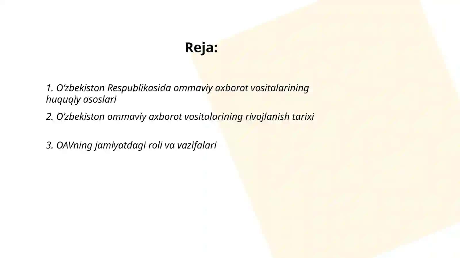 Oʻzbekiston respublikasida ommaviy axborot vositalarining faoliyati 2