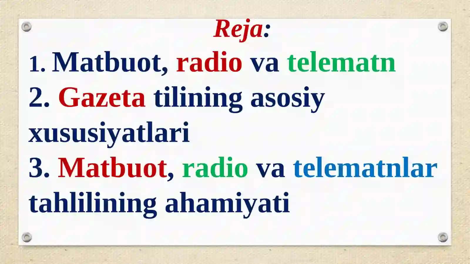 MATBUOT, RADIO YA TELEMATNLAR TAHLILI VA TAHRIRI 2