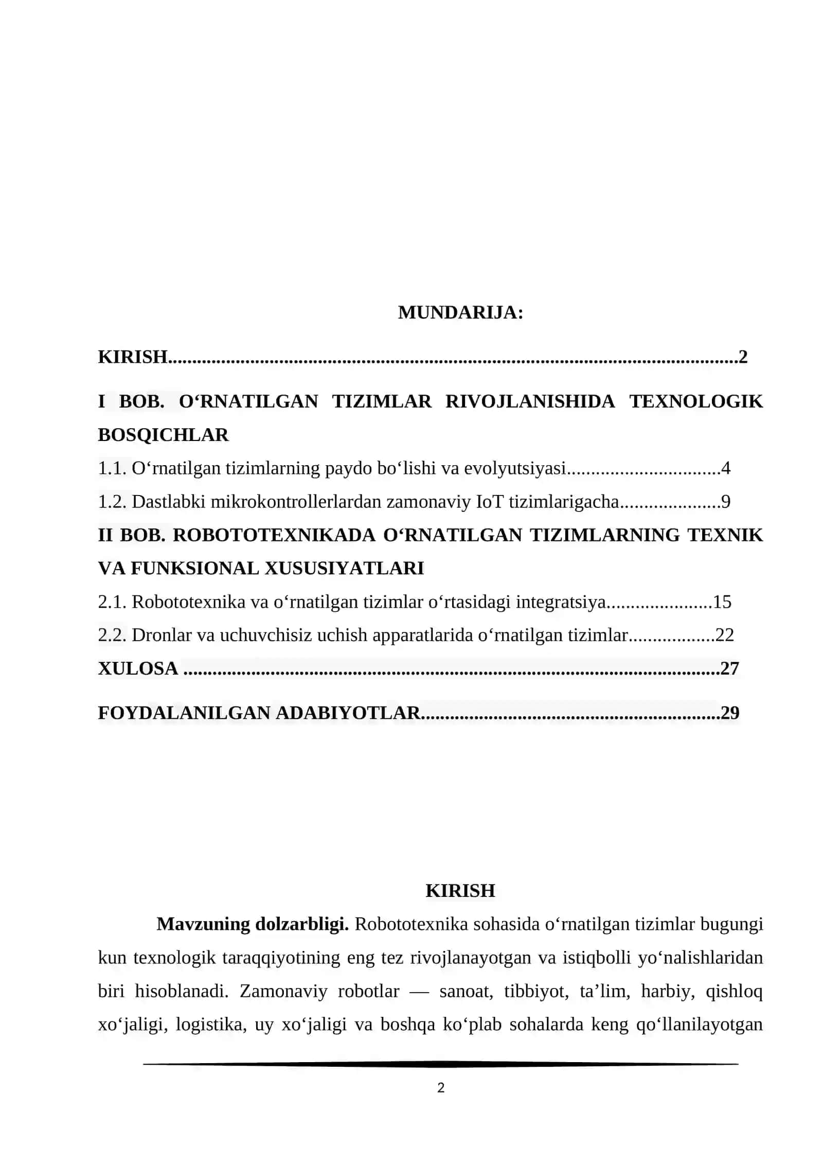 ROBOTOTEXNIKA SOHASIDA O'RNATILGAN TIZIMLAR 2