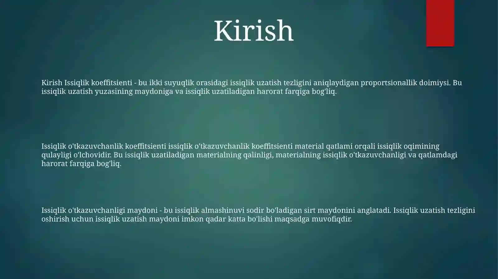 Issiqlik Uzatish Koeffitsiyenti 2