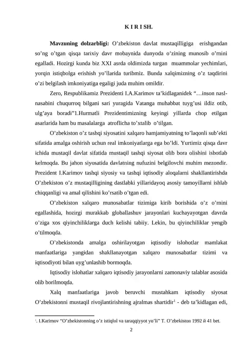O'ZBEKISTONNING RESPUBLIKASI VA ROSSIYA FEDERATSIYASI O'RTASIDA HAMKORLIK ALOQALARINING YO'LGA QO'YILISHI 2