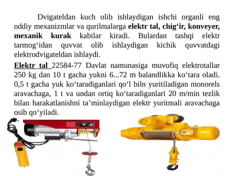 Dvigatelli ortish-tushirish mexanizmlari va qurilmalari 2