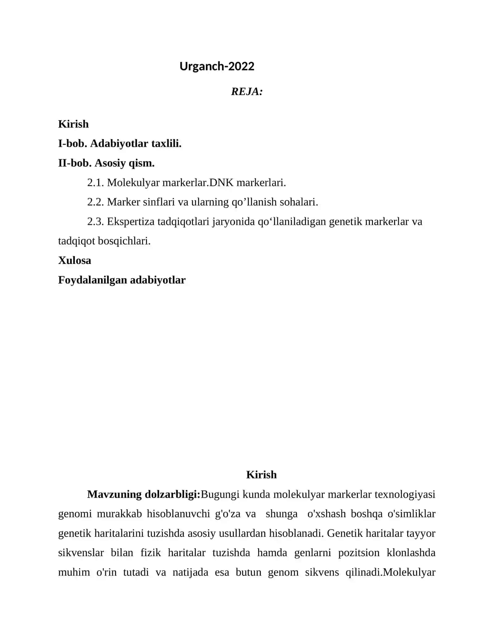 Molekulyar markerlar va ularning amaliyotlarda qo'llanilishi 2