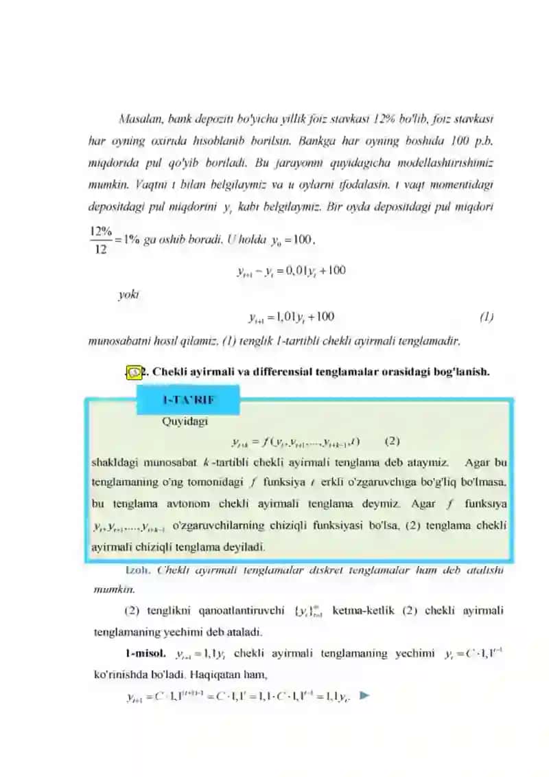BIRINCHI VA IKKINCHI TARTIBLI CHEKLI AYIRMALI DIFFERENSIAL TENGLAMALAR 2