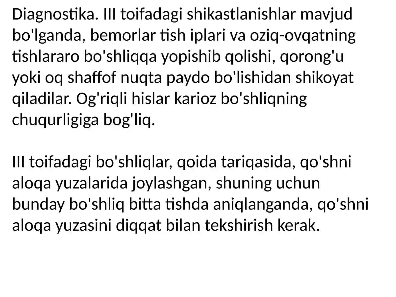 Fatomlarda 3 sinif karioz kovakni charxlash tamoyillari. 2