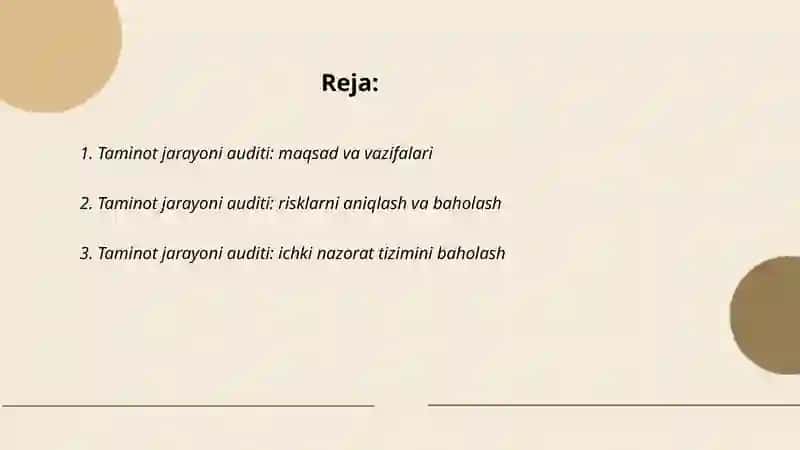 Taminot jarayoni auditi 2