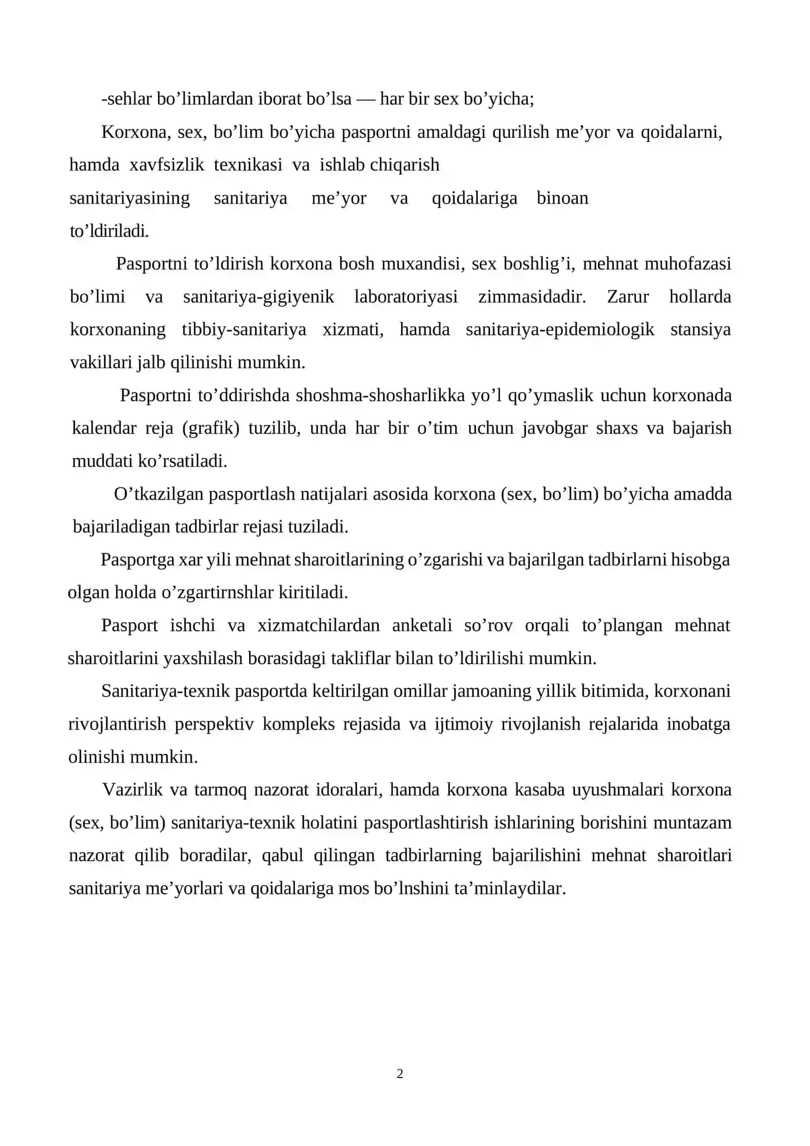 Sanitariya-texnik pasportni joriy qilish 2