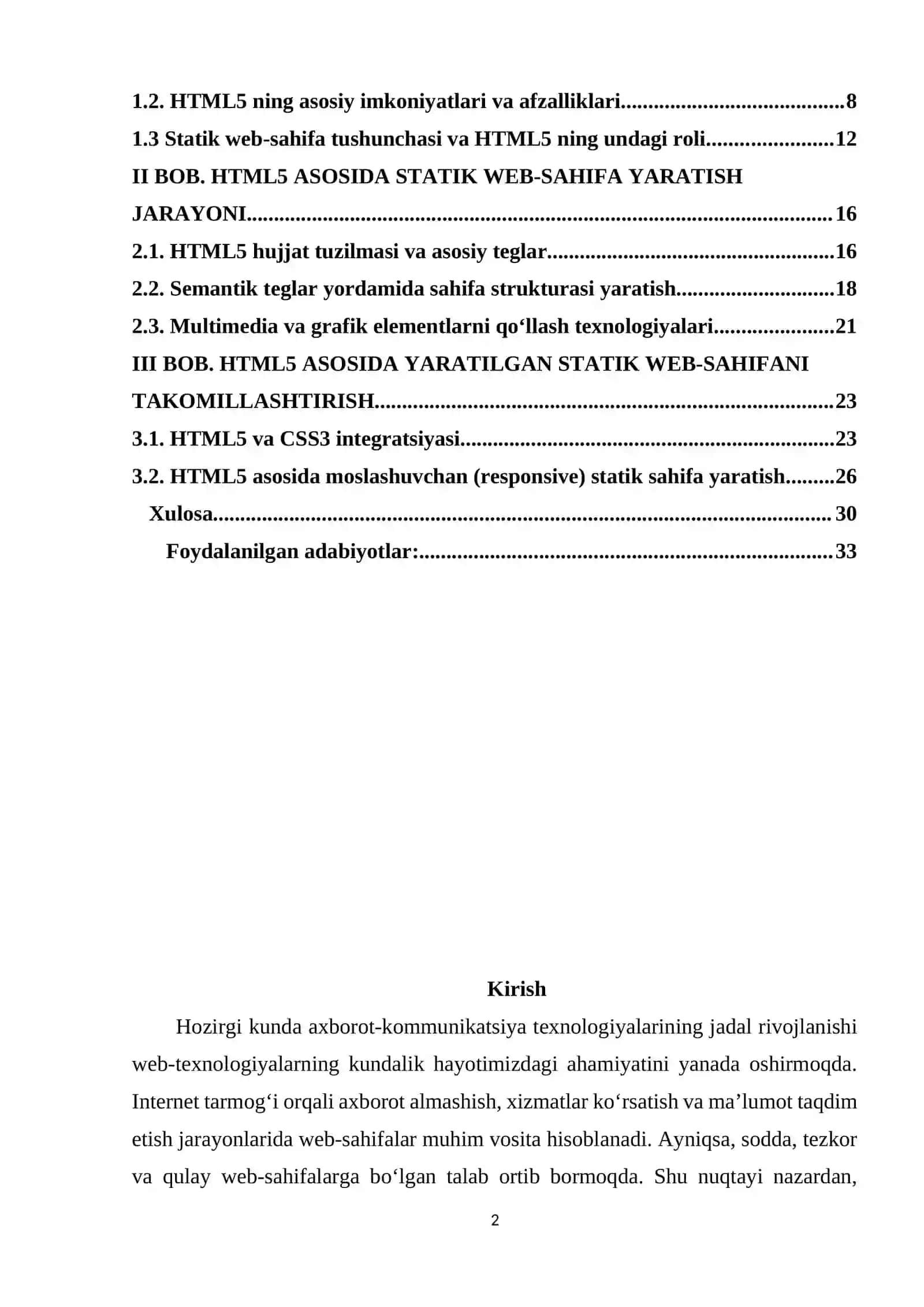 HTML5 ASOSIDA STATIK WEB-SAHIFA YARATISH TEXNALOGIYALARI 2