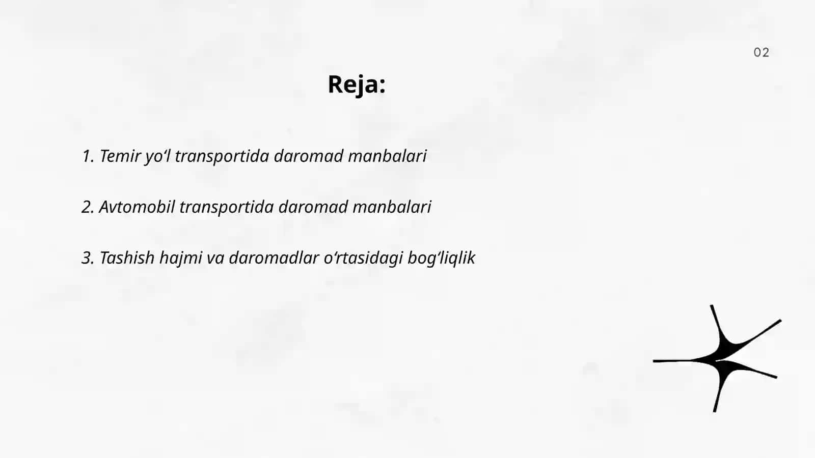 Transport (temir yo‘l, avtomobil) korxonalarida tashishdan daromadlarning tahlili 2