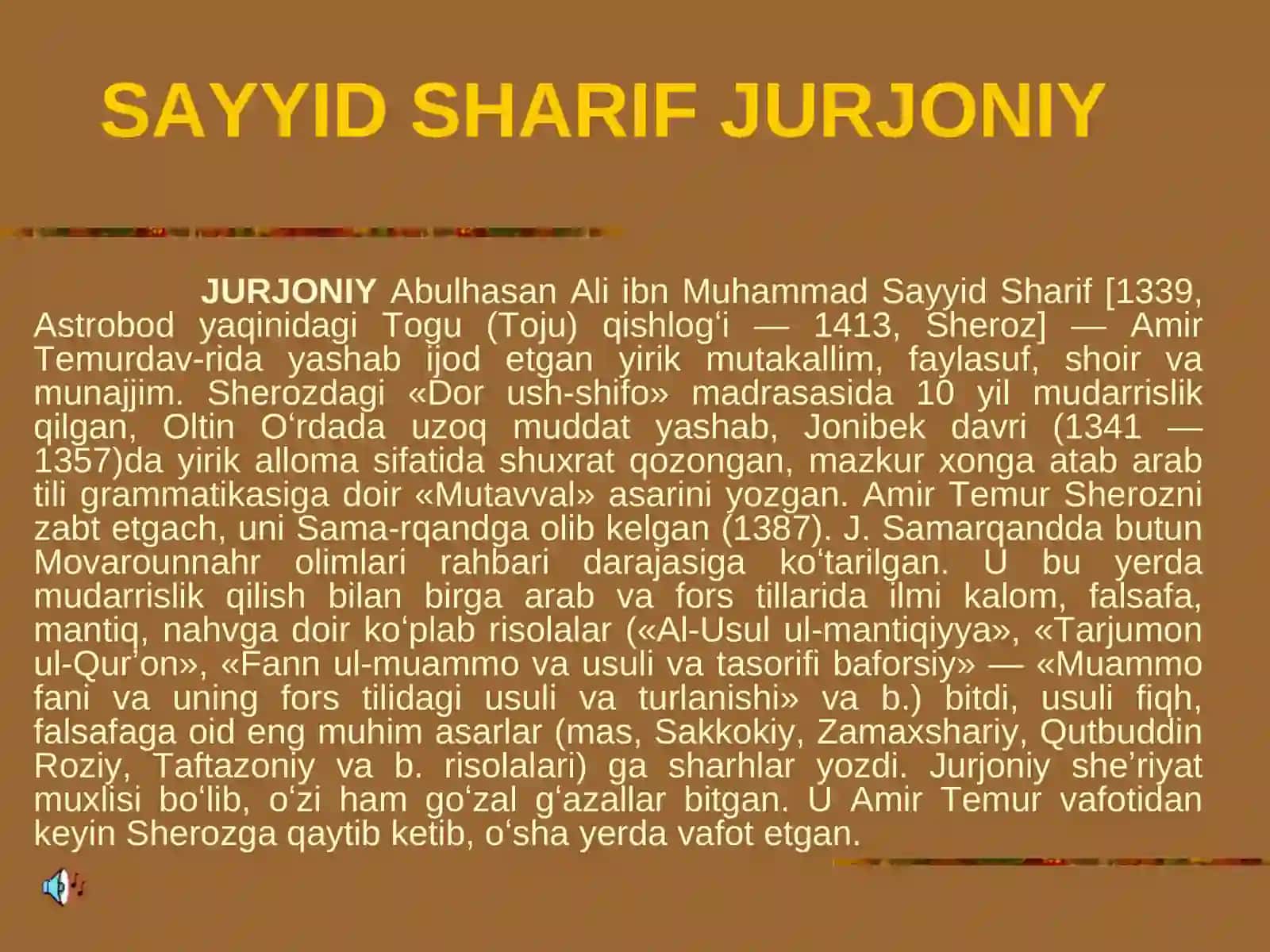 SAYYID HARIF JURJONIYVA UNING MA’DANIY MEROSI 2