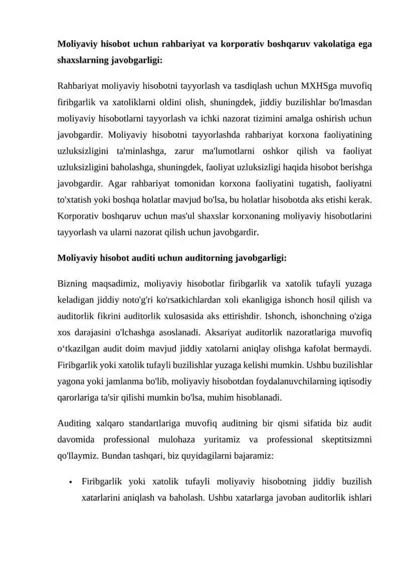Auditorlik xulosasi namuna 2