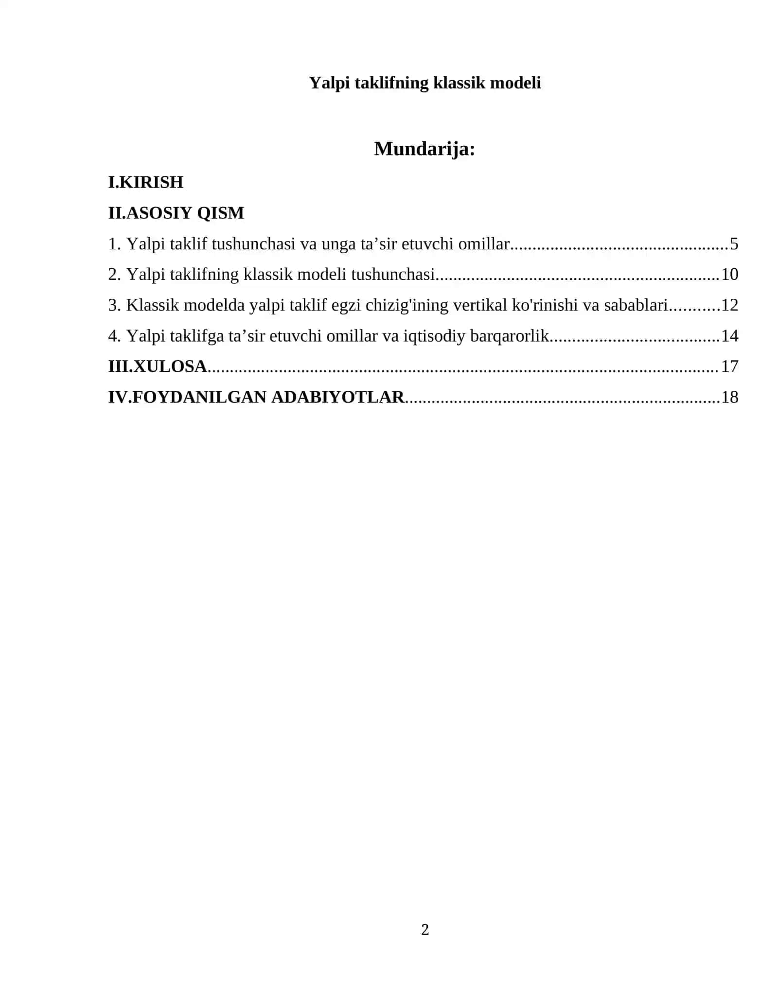 Yalpi taklifning klassik modeli 2