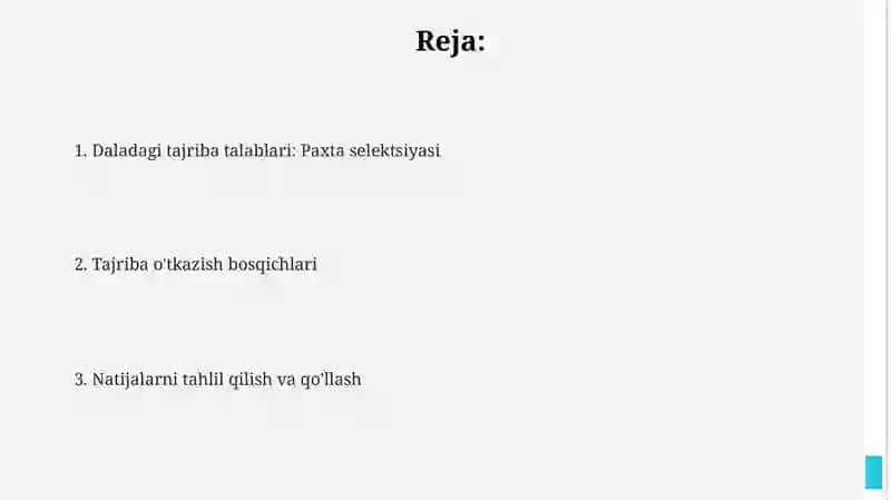 Daladagi Tajriba Talablari: Paxta Seleksiyasi 2