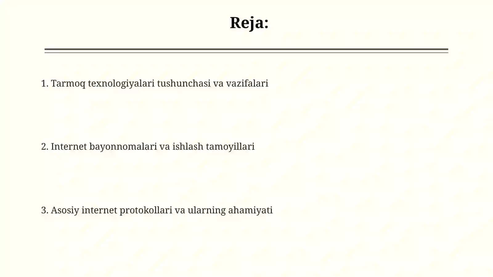 Tarmoqtexnologiyalari. Internetbayonnomalari 2