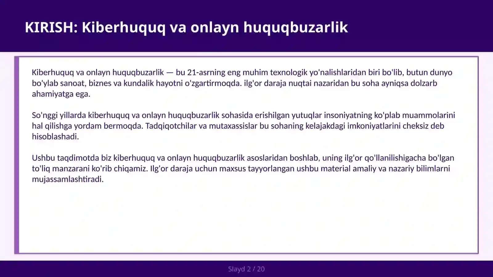 KIBERHUQUQ VA ONLAYN HUQUQBUZARLIK 2