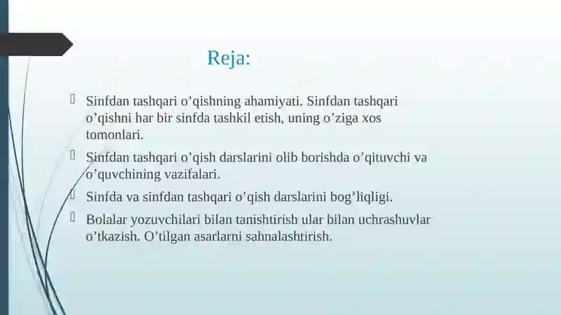 Sinfdantashqario’qish va unitashkiletish 2