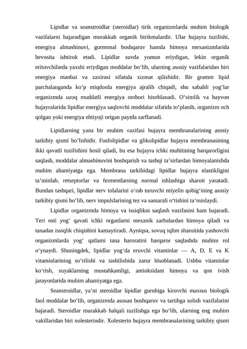LIPIDLAR, SEANSTROIDLAR ORGANIZMDA AHAMIYATI 2
