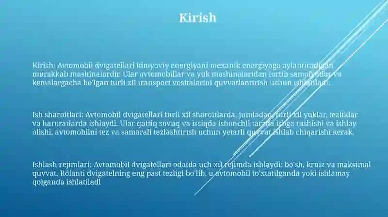 Avtomobil Dvigatellarining Ish Sharoitlari Va Ish Rejimlari 2