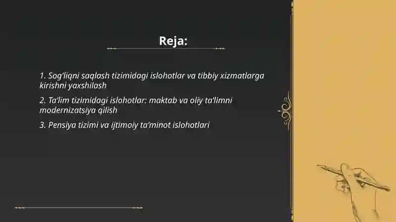 Oʻzbekiston Respublikasidagi ijtimoiy sohadagi islohotlar 2