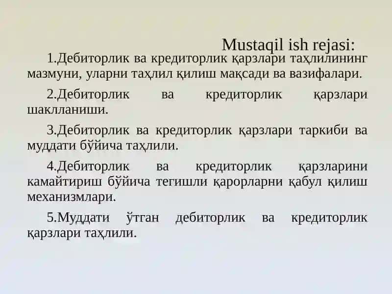 Дебиторлик ва кредиторлик қарзлари 2