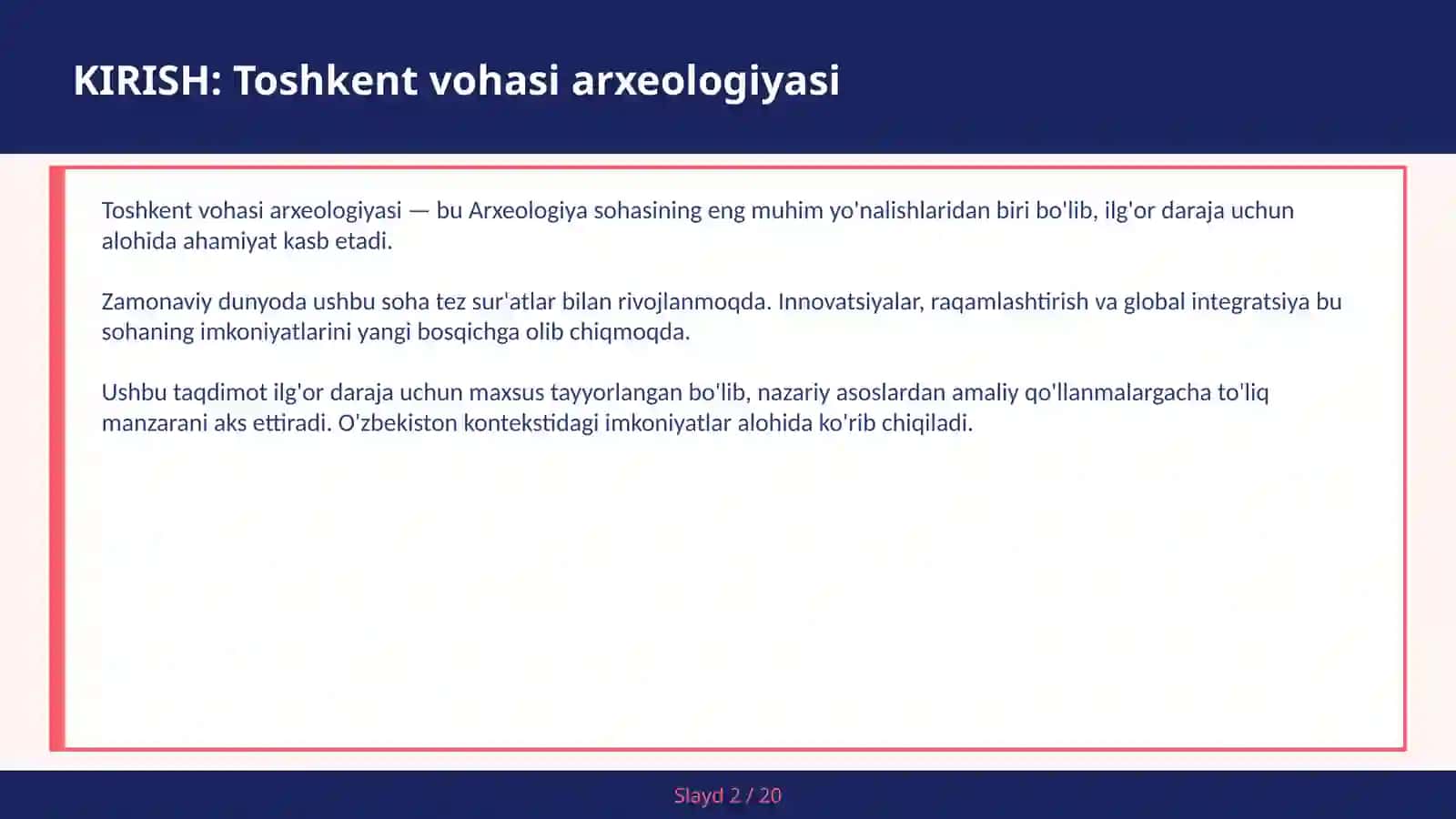 TOSHKENT VOHASI ARXEOLOGIYASI 2