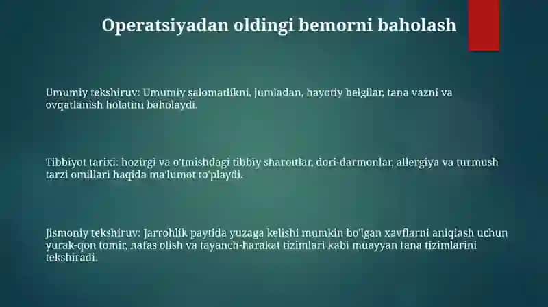 Bemorlarni Opertasiyaga Tayyorlash 2