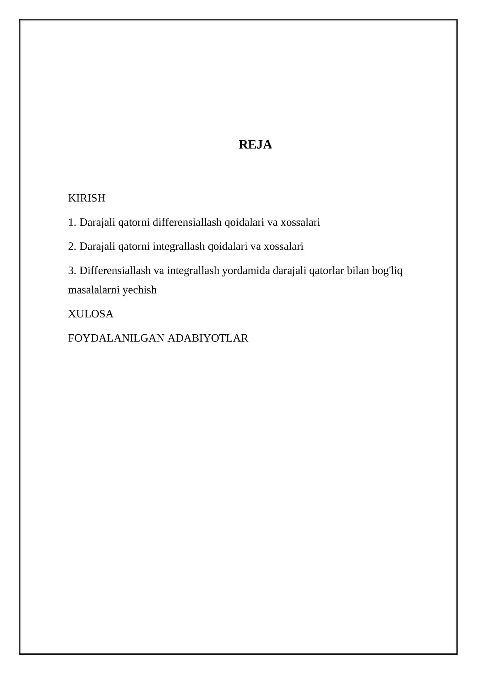 Darajali qatorni hadma-had differensiallash va integrallash 2