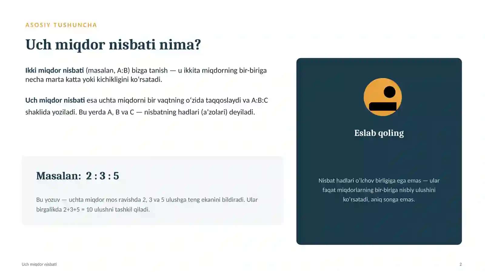 MATEMATIKA · NISBAT VA PROPORSIYA. uch miqdor nisbati 2