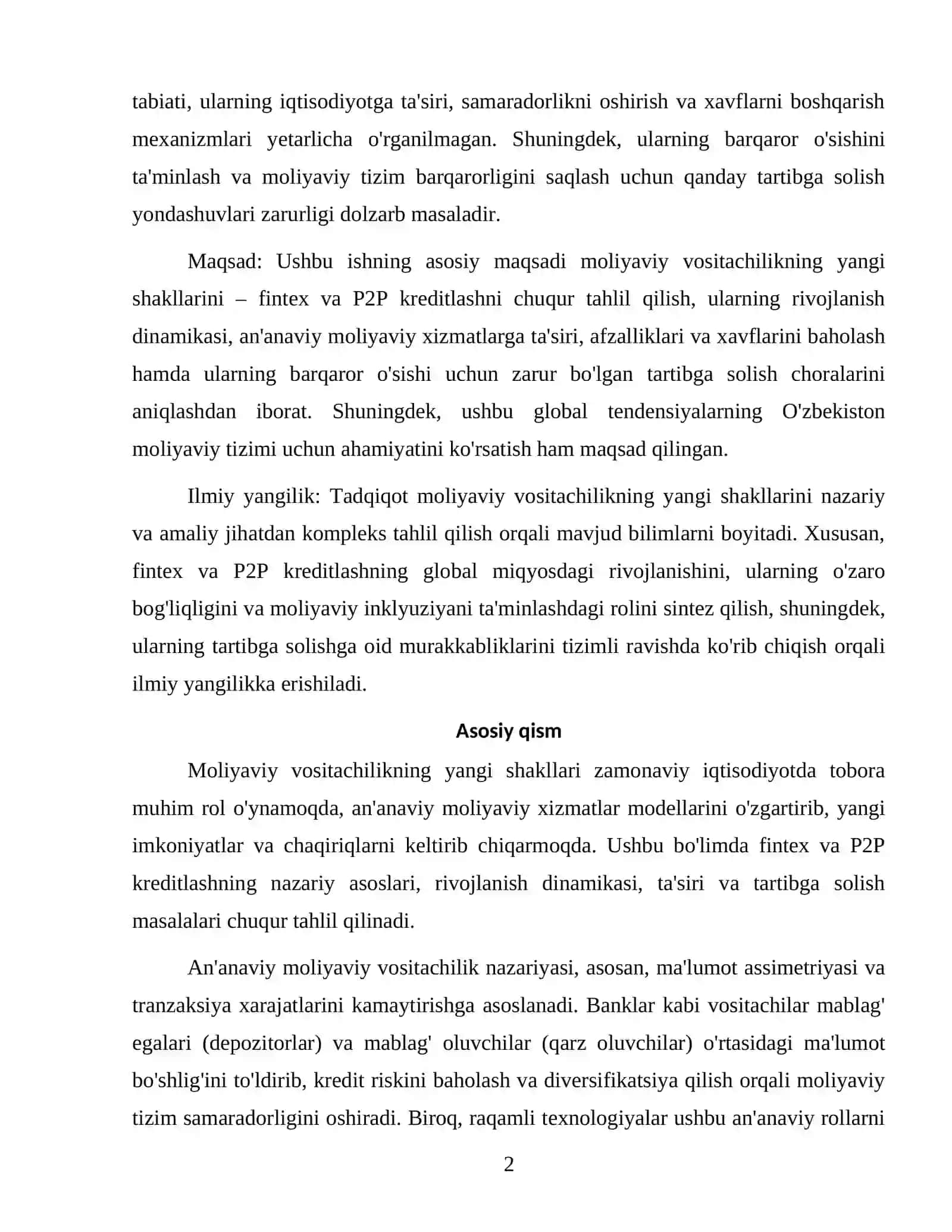 Moliyaviy vositachilikning yangi shakllari 2