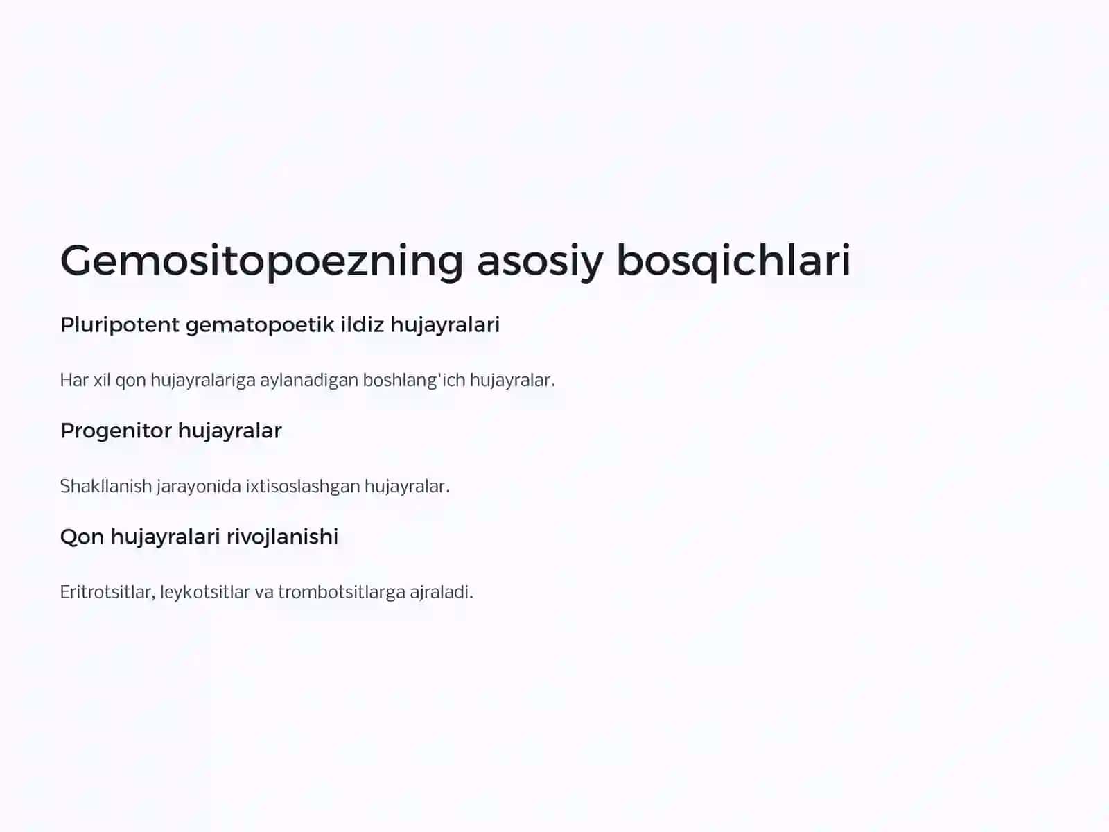 Gemositopoezning asosiy bosqichlari 2