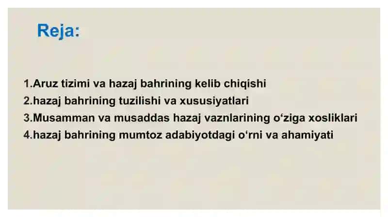 hazaj bahri va uning musamman va musaddas vaznlar 2