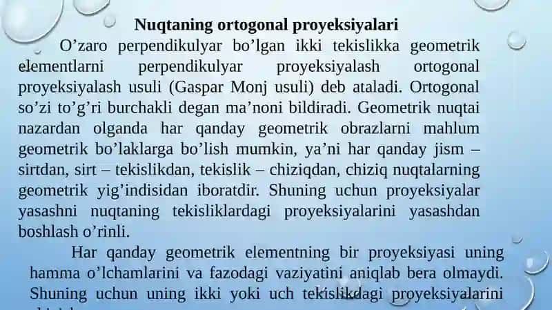 Nuqtaning ortogonal proyeksiyalari 2