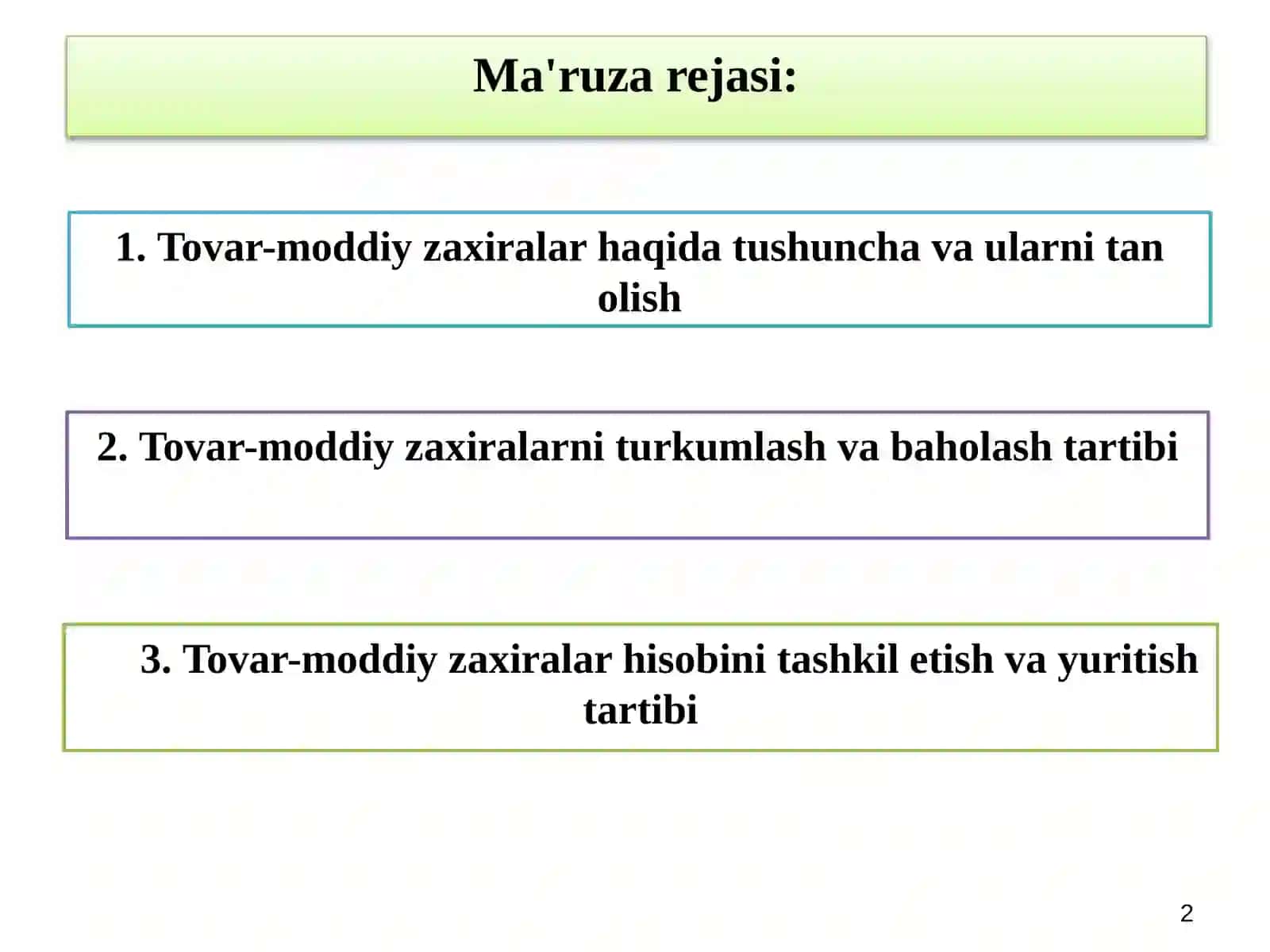 Moddiy harajatlar hisobi 2