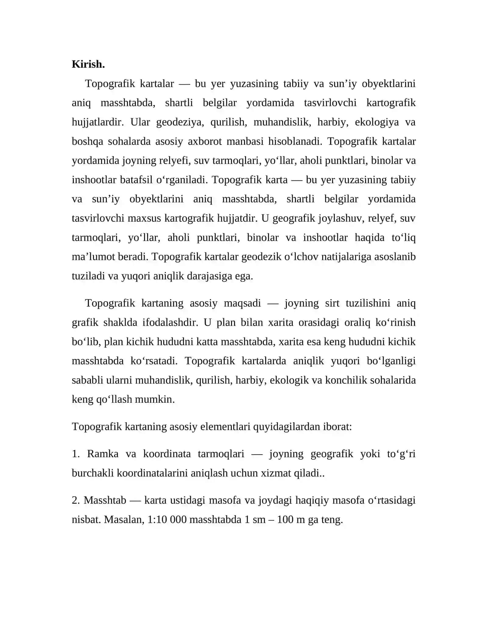 Topografik kartalar tuzilishi va shartli belgilar 2