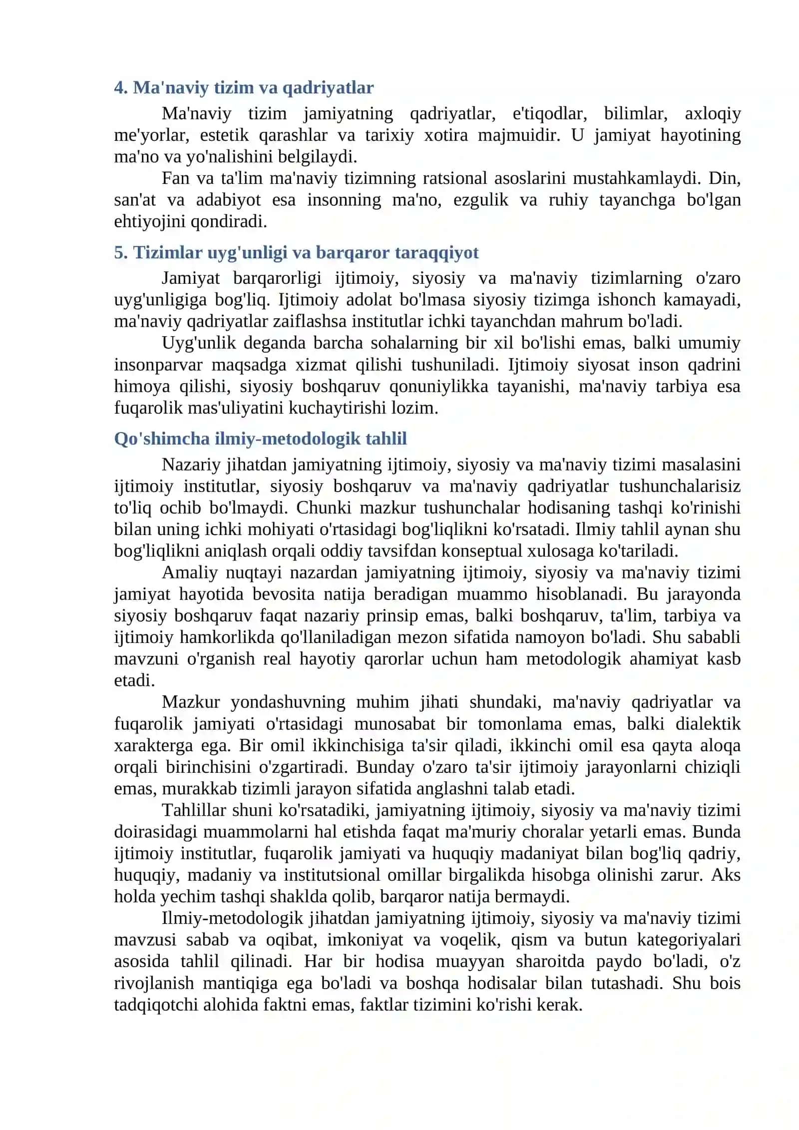JAMIYATNING IJTIMOIY, SIYOSIY VA MA'NAVIY TIZIMI 2