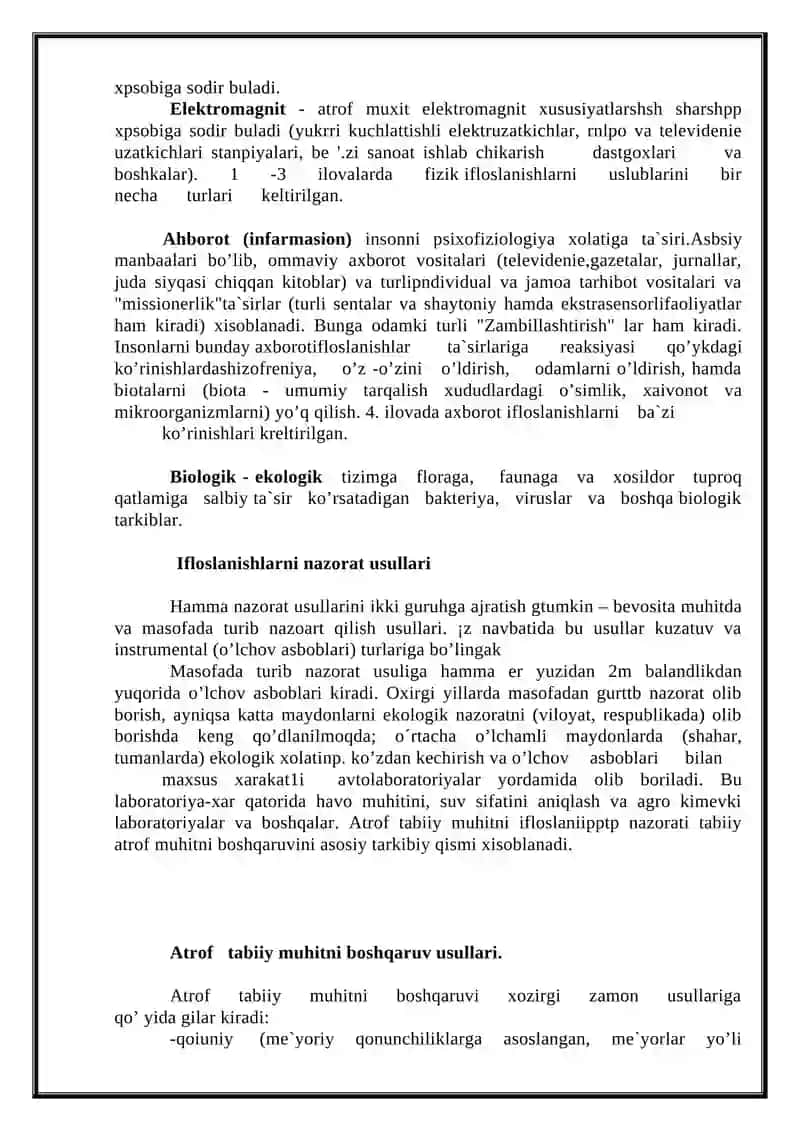 Atrof tabiy muxitni ifloslantiruvchi manbalarning turlari va ularni nazorat qilish usullari 2