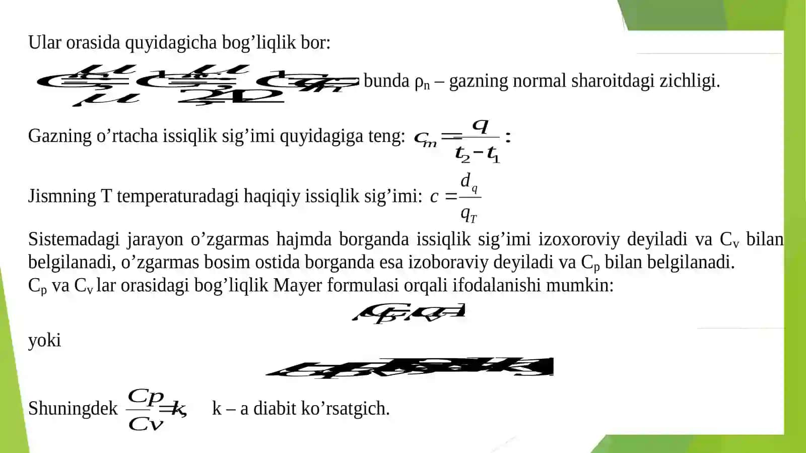 Gazlarning issiqlik sig’imi 2