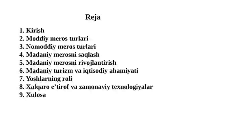 Oʻzbekistonning madaniy merosini asrash va rivojlantirish 2