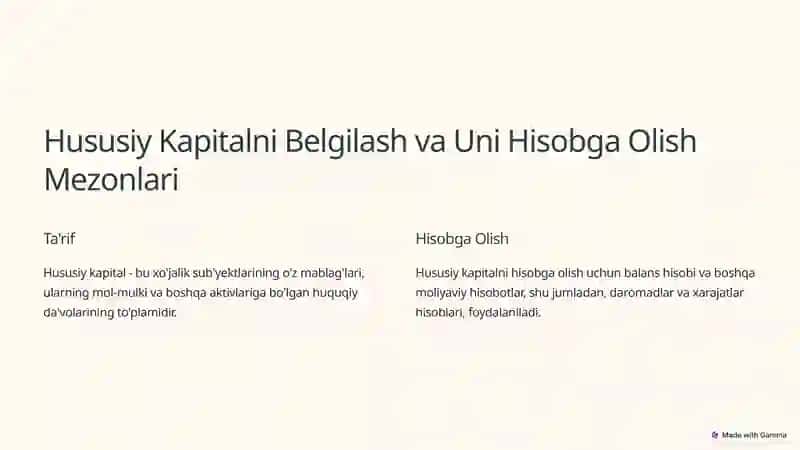 Hususiy Kapital Tahlili 2