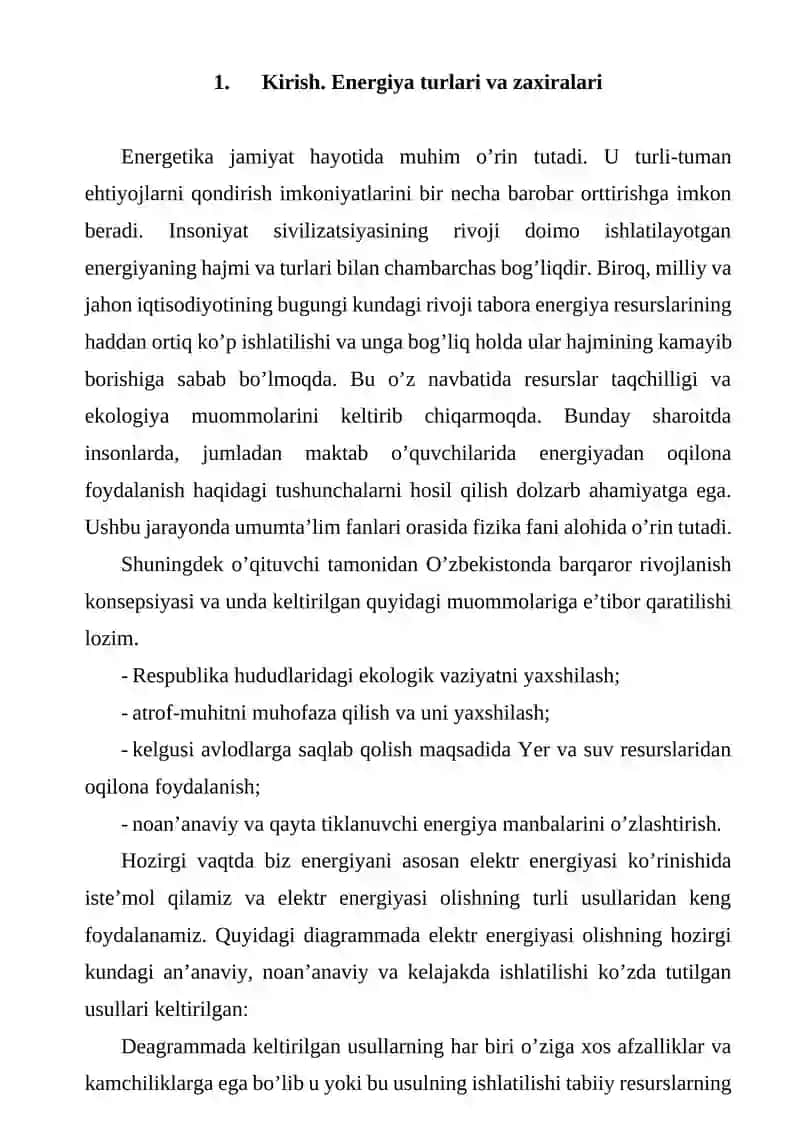 Noan’anaviy energiya manbalari kurs ishi 2