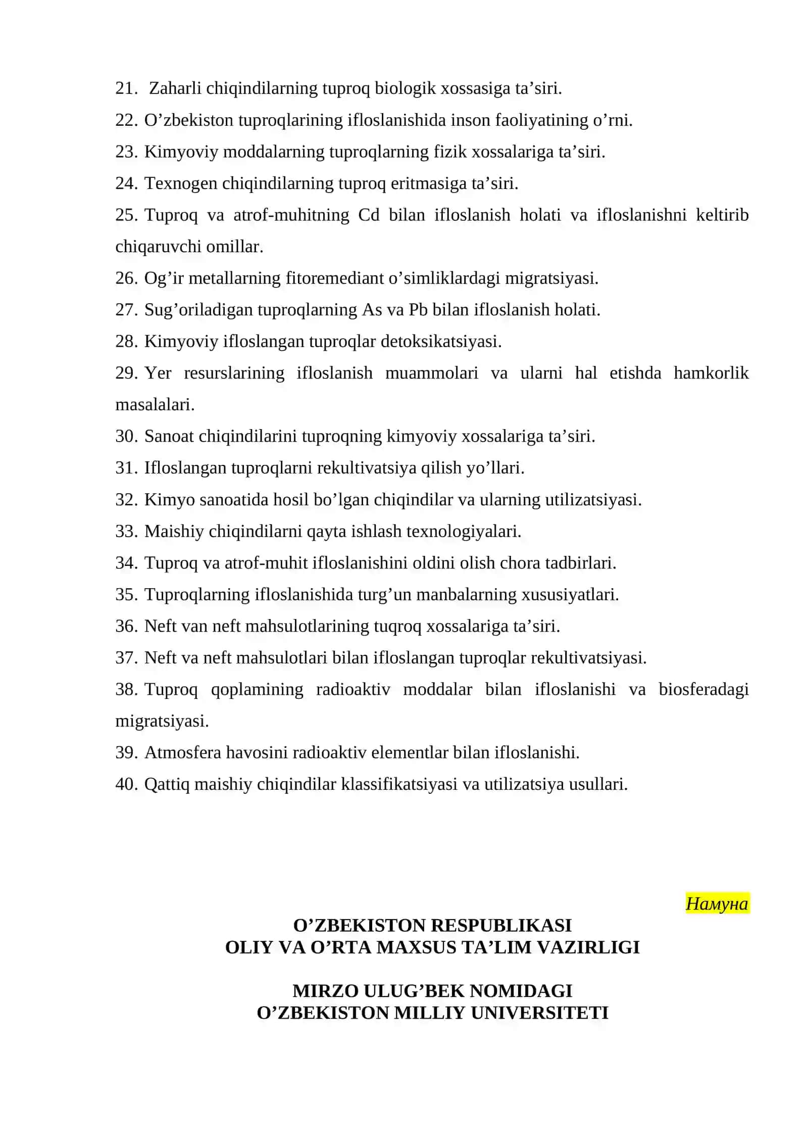 Tuproq va atrof muhitning ifloslanishi 2