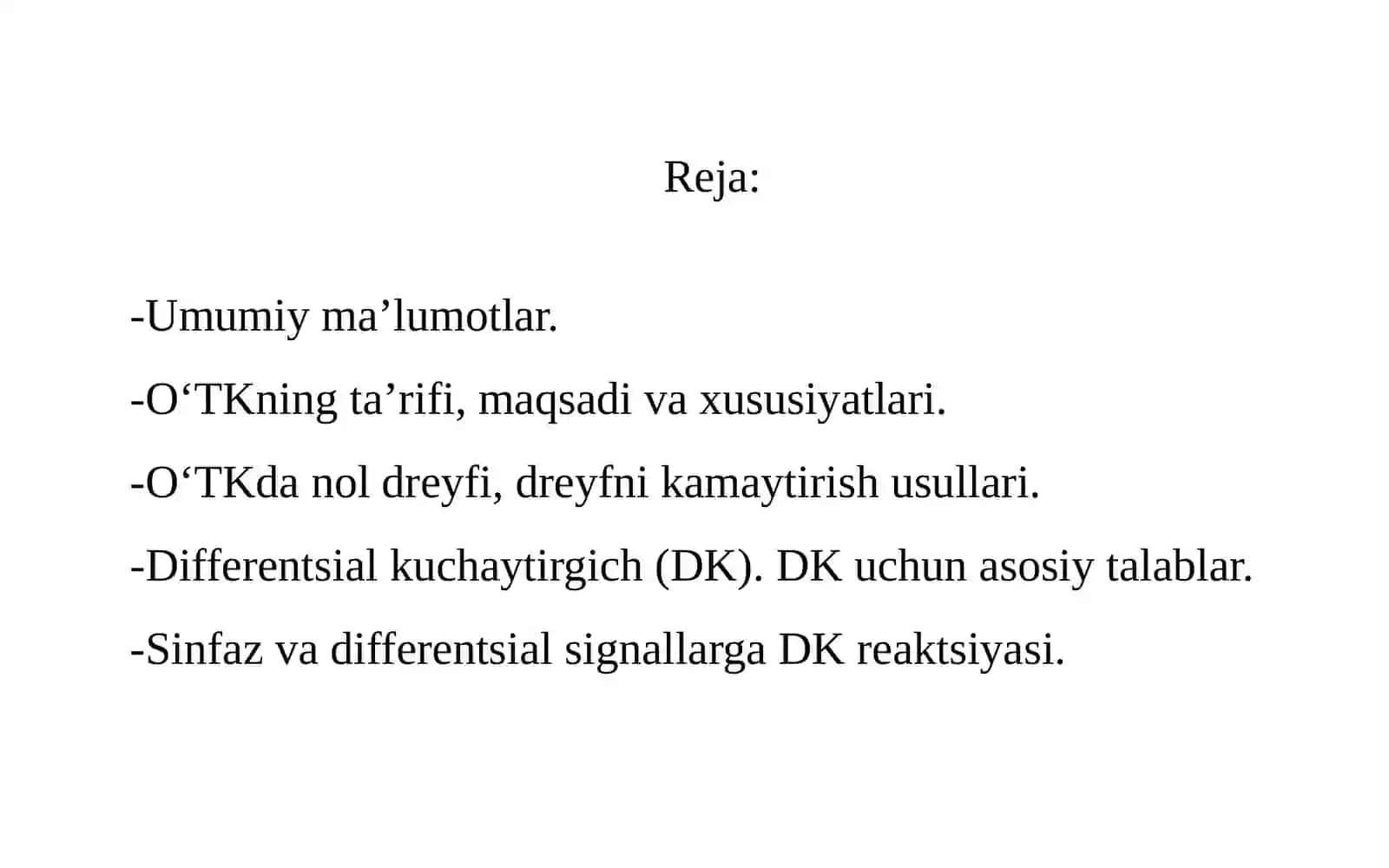 O‘zgarmastok kuchaytirgichlari (O‘TK) 2