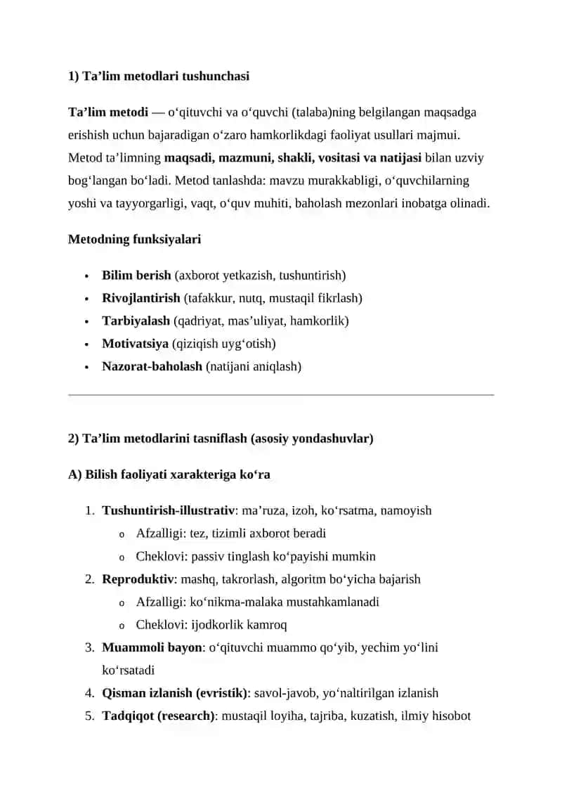 Ta’lim metodlari tushunchasi 2
