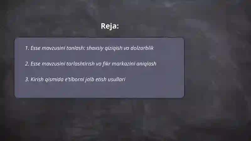 Men tanlagan mavzu bo'yicha esse yozish 2