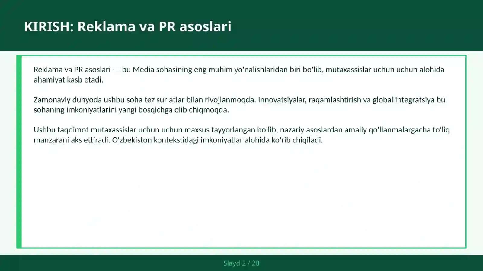 Reklama va PR asoslari 2
