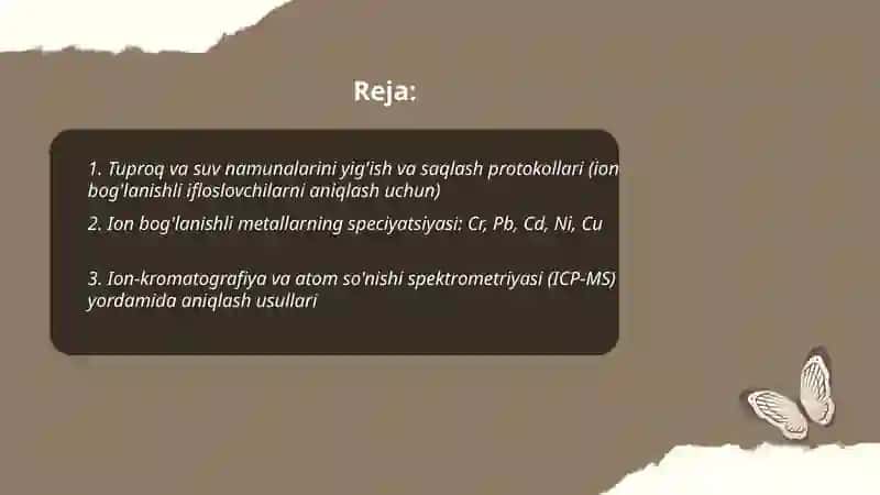 Tuproq va suvning ifloslanishidan ion boglanishli birikmalarni aniqlash 2