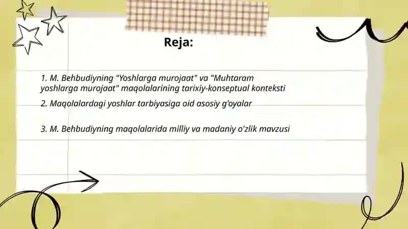 M.Behbudiyning "Yoshlarga murojaat" va "Muhtaram yoshlarga murojaat" maqolalari 2
