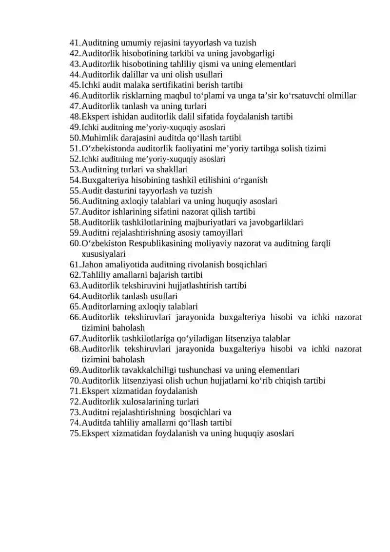 Audit fanidan yakuniy nazorat savollari 2