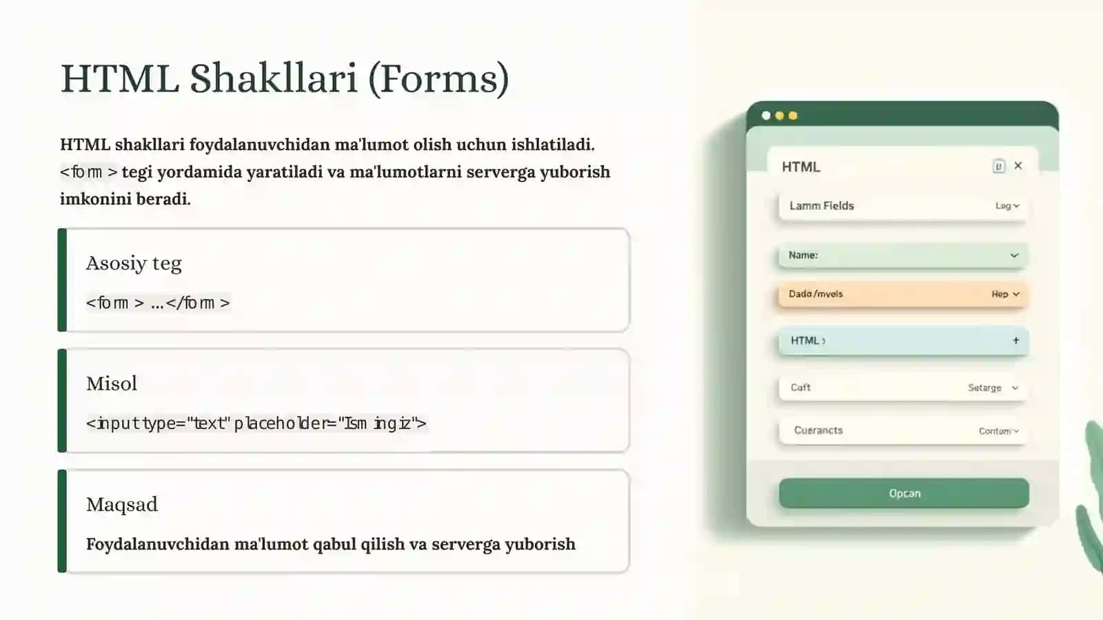 HTML Shakllari va Boshqaruv Hodisalari 2