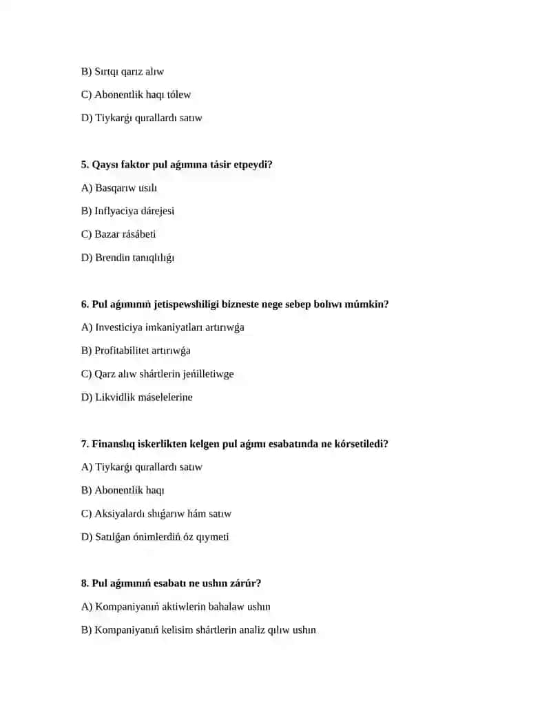 Bizneste pul aǵımlarınıń háreketi 2